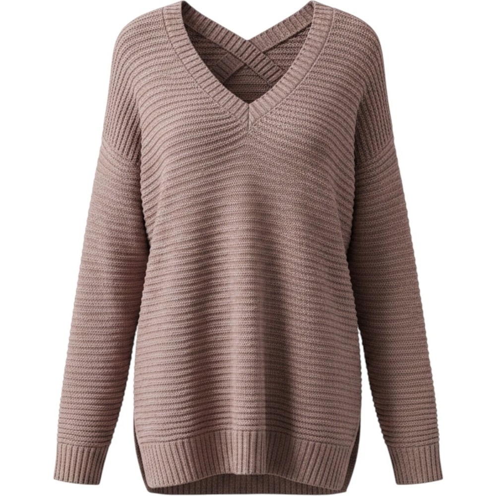 Pink Rose Women Mauve V-Neck Crisscross Back Knit Sweater PF3S26306BK Medium